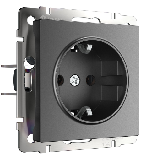 Розетка с заземлением без рамки Werkel 1-м. графит матовый фото Розетка с заземлением без рамки Werkel 1-м. графит матовый картинка